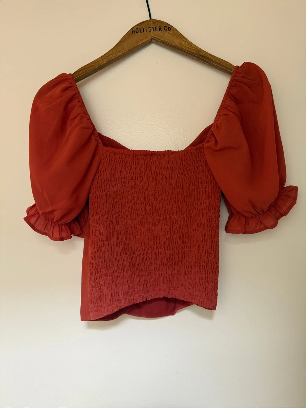 Abercrombie & Fitch Rust Red Puff-Sleeve Square Neck Top